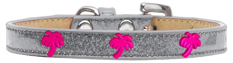 Pink Palm Tree Widget Dog Collar Silver Ice Cream Size 10